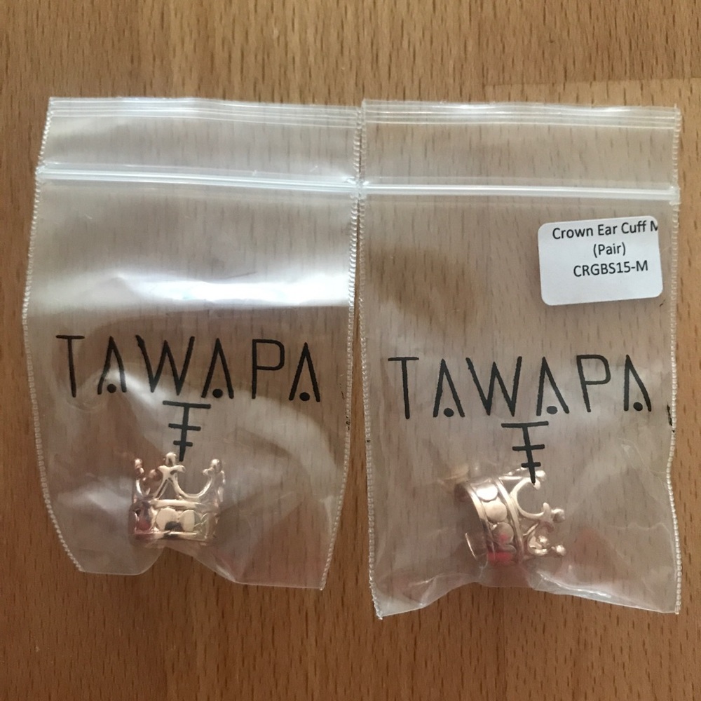 NIP pair Tawapa rose gold plated crown ear cuffs
